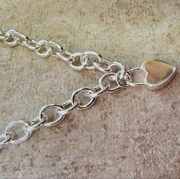 17" 925 stamped silver Plated heart lock padlock choker necklace - Picture 3 of 4